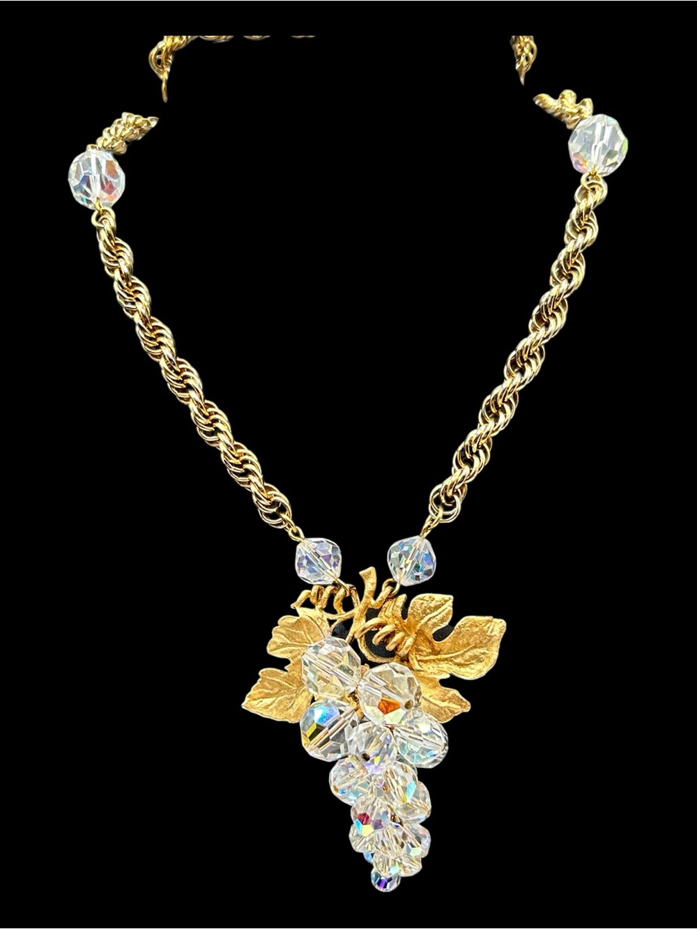 Vintage Aurora Borealis Grape Cluster Rope Chain Necklace